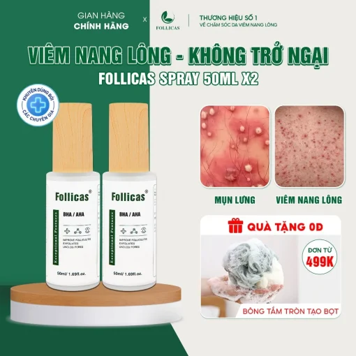 (Combo 3) Bộ 2 Xịt Viêm Nang Lông Follicas 50ml